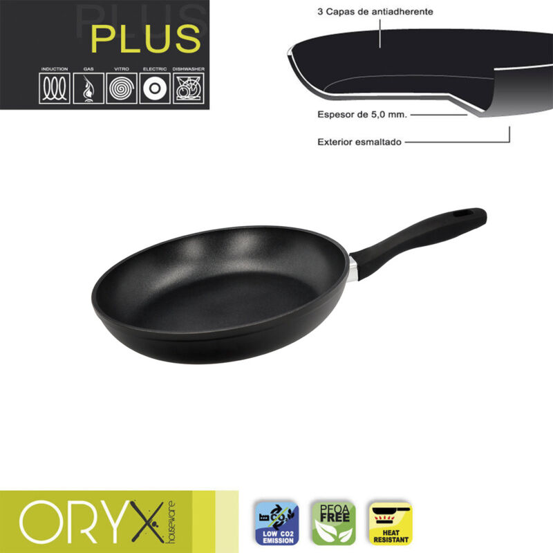 foto del prodotto padella antiaderente in alluminio plus, forgiata, adatta all induzione, senza pfoa, diametro 24 cm, spessore 5 mm. oryx