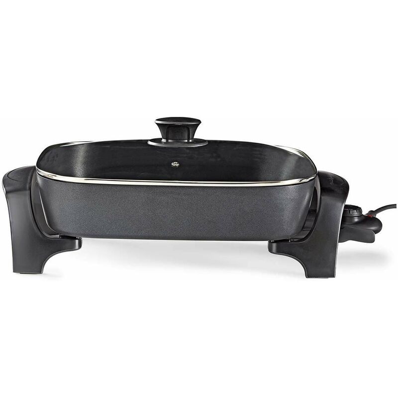 foto del prodotto padella elettrica, padella multifunzionale con corpo in alluminio pressofuso e coperchio in vetro, lavabile in lavastoviglie, diametro 40 cm, nero