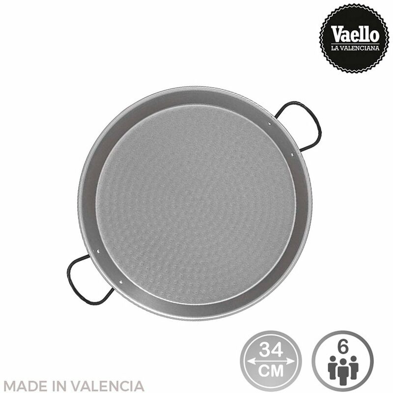 foto del prodotto padella per paella in acciaio lucido per induzione e vetroceramica 34cm 6 persone . vaello