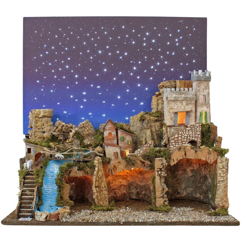 foto del prodotto paesaggio presepe cielo stellato scenografia con luci 60x35 cm 87464