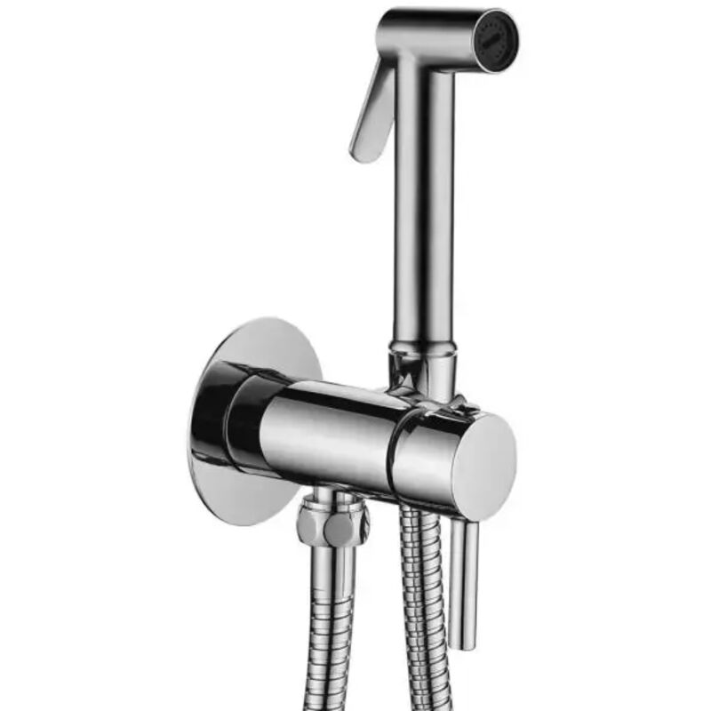 foto del prodotto paffoni idrogetto idroscopino bidet a parete tondo in ottone cromato con miscelatore,supporto e doccino a pulsante modello tweet round attacco