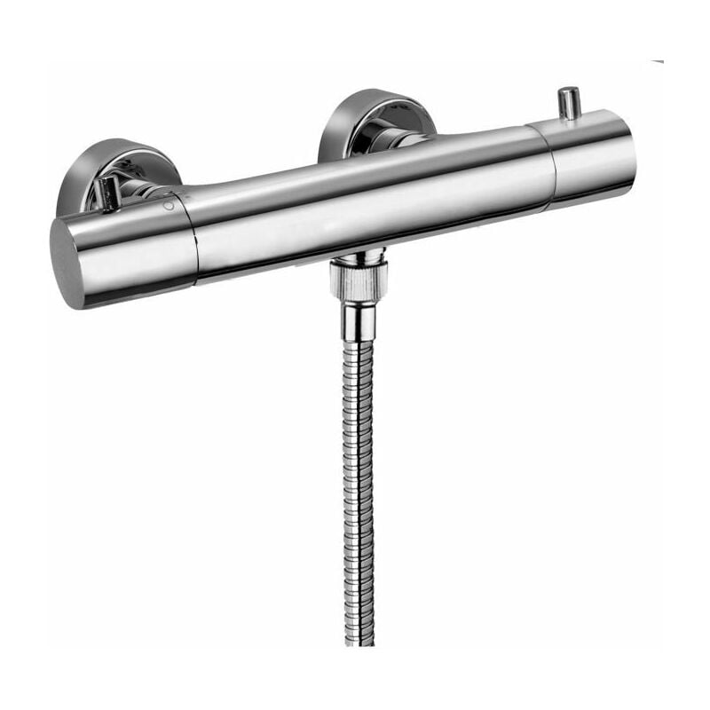foto del prodotto paffoni miscelatore esterno termostatico per doccia con limitatore di portata steel looking. ecostop serie light liq168est ottone steel looking