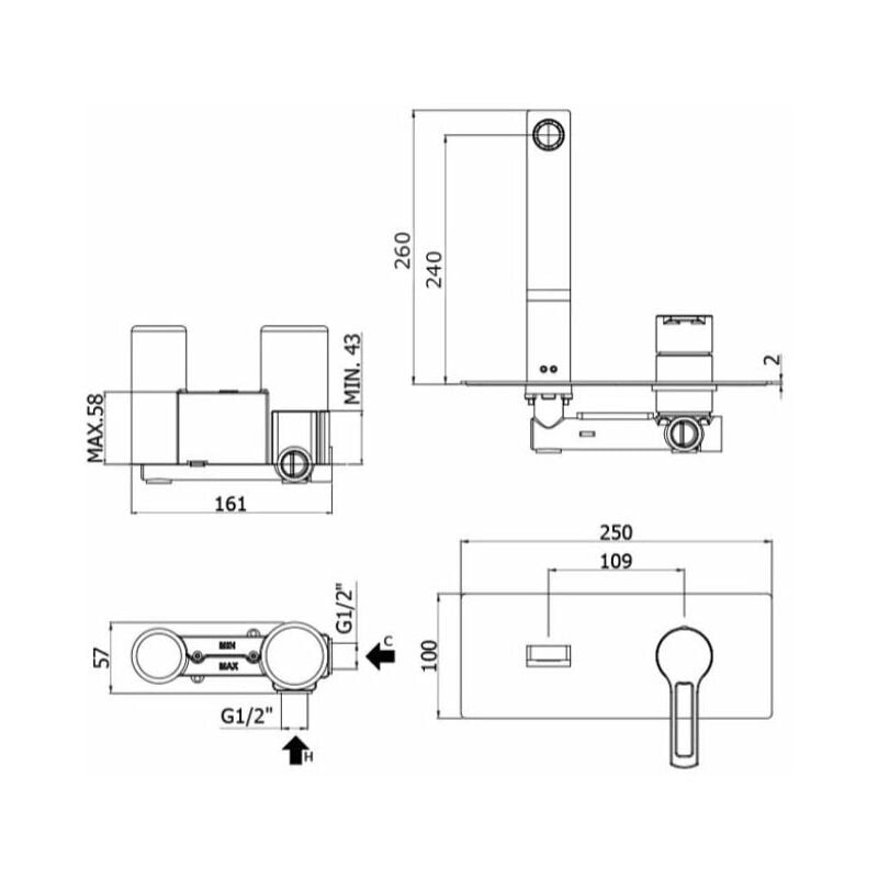 foto del prodotto paffoni miscelatore lavabo ad incasso con bocca l. 240 mm serie ringo rin106no ottone nero opaco