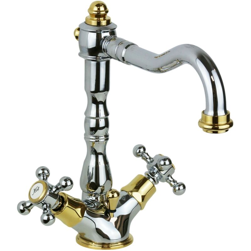 foto del prodotto paffoni miscelatore lavabo con canna orientabile colore cromo oro belinda fblv075co cromo oro