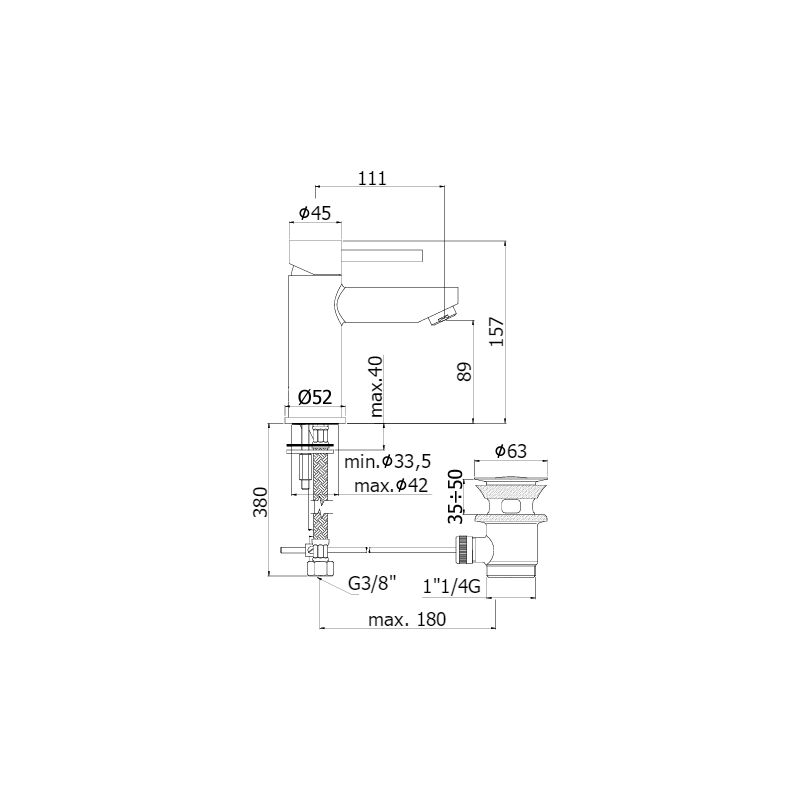 foto del prodotto paffoni - miscelatore lavabo con scarico clic-clac 1""1/4g steel looking serie stick sk071hkst ottone - steel looking