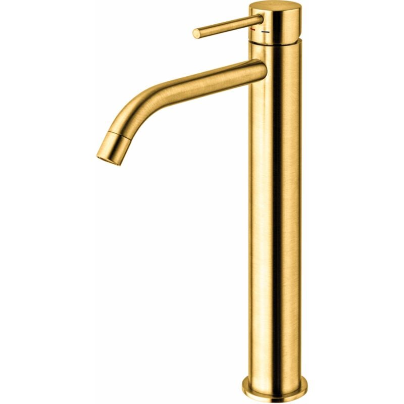 foto del prodotto paffoni miscelatore lavabo honey gold spazzolato con canna prolungata e scarico clic clac serie light lig081khgsp ottone honey gold spazzolato