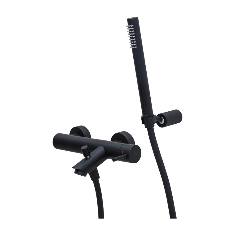 foto del prodotto paffoni - miscelatore vasca da bagno a parete in colore nero opaco con doccia light lig023no nero opaco