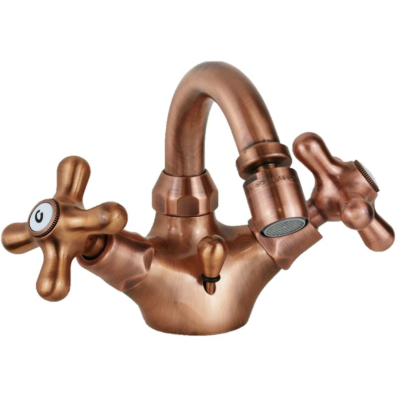 foto del prodotto paffoni rubinetto 2 maniglie per bidet in colore rame antico canna girevole iris irv137rm rame iris