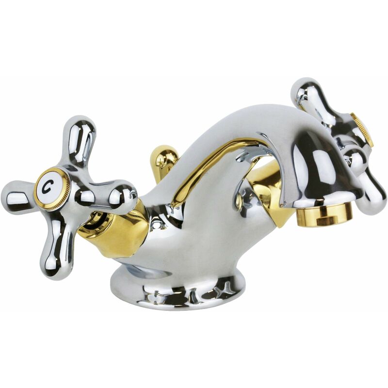 foto del prodotto paffoni rubinetto doppia leva elegante per lavabo bagno in colore cromo oro iris irv065co cromo oro iris piletta con salterello 1 1 4