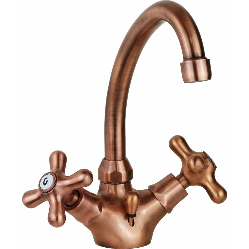 foto del prodotto paffoni rubinetto per lavabo a due leve con bocca girevole colore rame iris irv077rm rame iris piletta con salterello 1 1 4