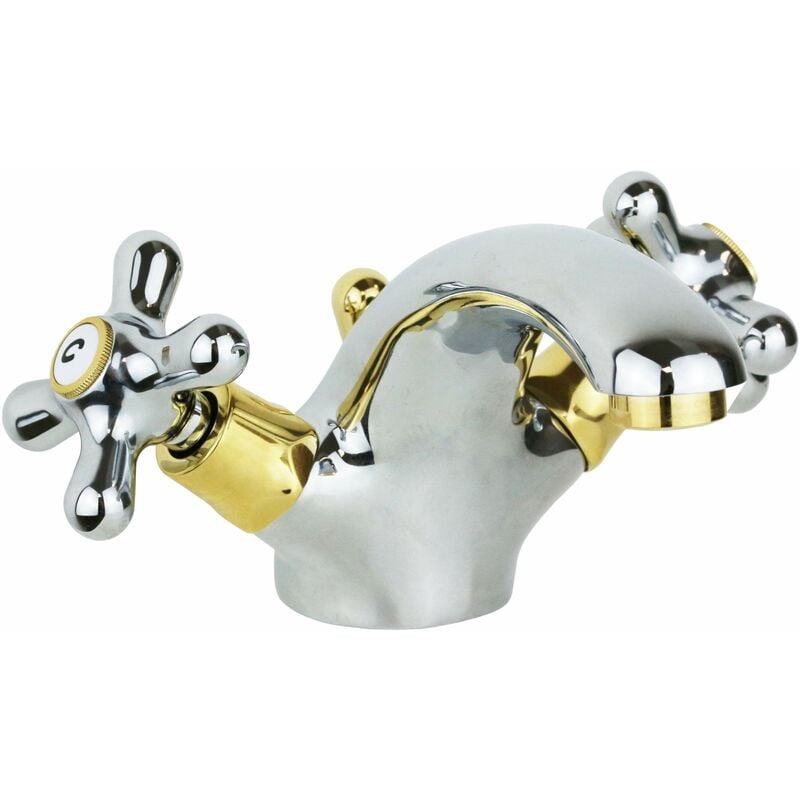foto del prodotto paffoni rubinetto per lavabo doppia leva bocca 114 mm colore cromo oro iris irv075co cromo oro iris piletta con salterello 1 1 4