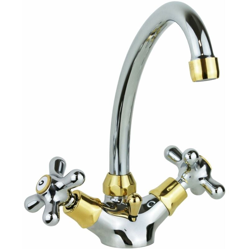 foto del prodotto paffoni rubinetto per lavabo due leve colore cromo oro bocca girevole iris irv077co cromo oro iris piletta con salterello 1 1 4