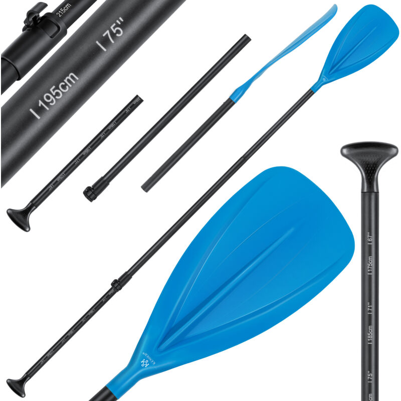 foto del prodotto pagaia 3 pezzi per kayak sup stand up paddling board paddle telescopico regolabile 165cm 215cm alluminio per stand up paddle kayak blu kesser