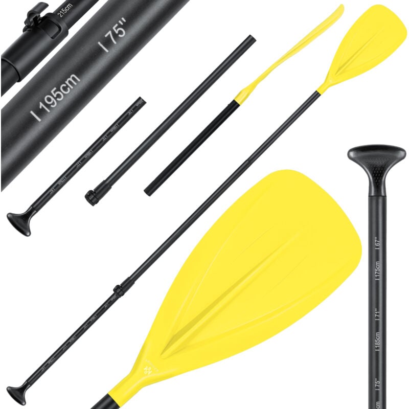 foto del prodotto pagaia 3 pezzi per tavola da kayak sup stand up paddling paddle telescopico regolabile 165cm 215cm alluminio per stand up paddle kayak giallo