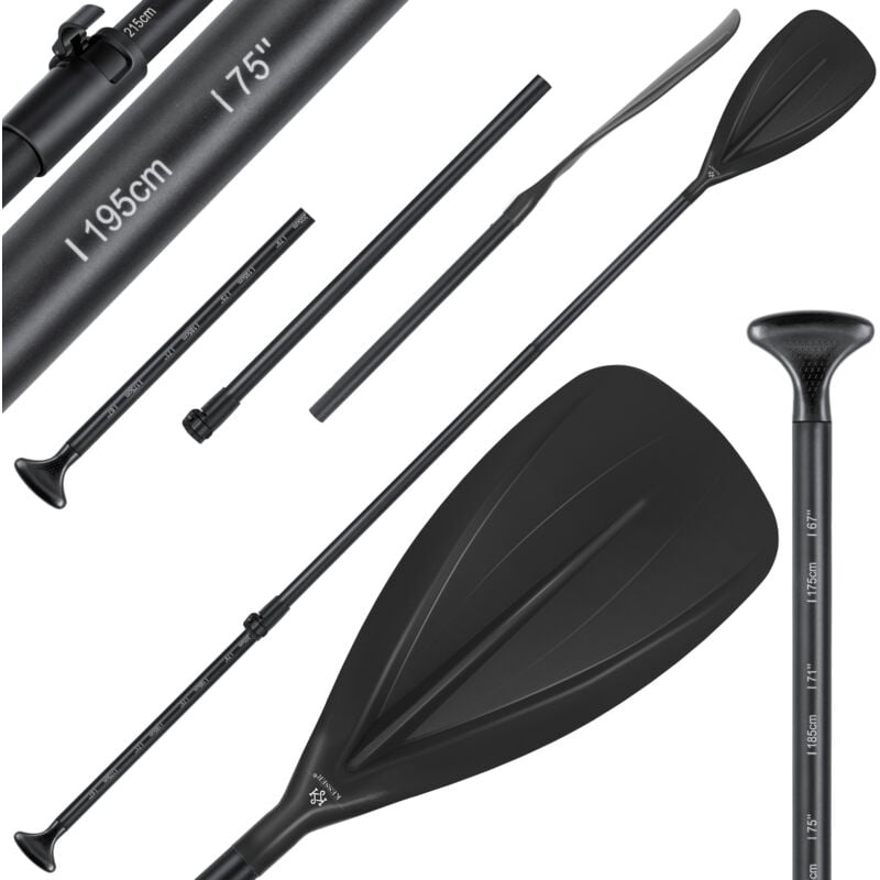 foto del prodotto pagaia 3 pezzi per tavola da kayak sup stand up paddling paddle telescopico regolabile 165cm 215cm alluminio per stand up paddle kayak nero kesser
