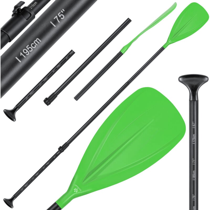 foto del prodotto pagaia 3 pezzi per tavola da kayak sup stand up paddling paddle telescopico regolabile 165cm 215cm alluminio per stand up paddle kayak verde