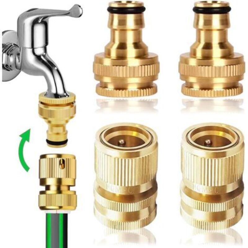 foto del prodotto paia di tubi da giardino 2 in 1 da 1 2 e 3 4 2 in 1, connettore rapido in ottone, kit di collegamento rapido per tubi da giardino per cucina,
