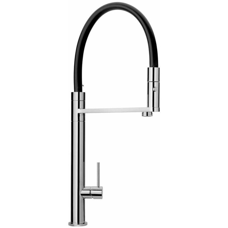 foto del prodotto paini france miscelatore lavello cucina con bocca a molla nera paini cox 78cr559yoss cromo