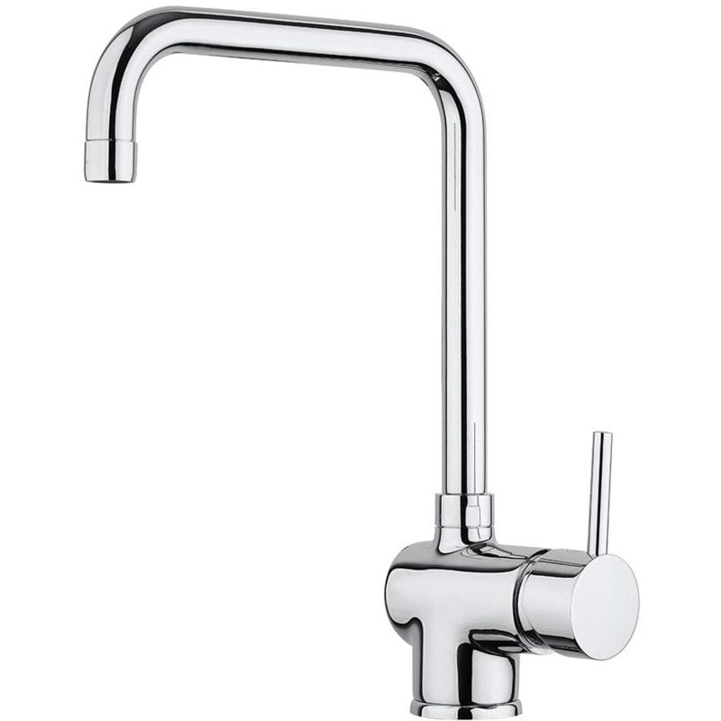foto del prodotto paini rubinetto miscelatore monocomando cucina, lavello, cromato, leva laterale con bocca alta orientabile, canna ad angolo, design moderno