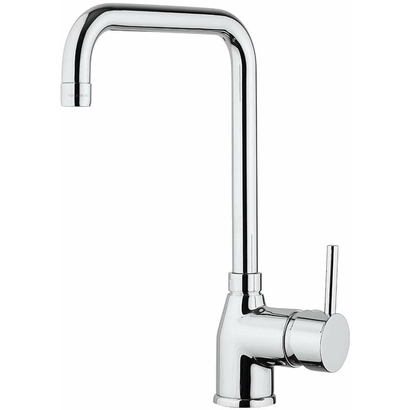 foto del prodotto paini rubinetto miscelatore monocomando cucina, lavello, cromato, leva laterale con bocca u orientabile, design moderno, interamente prodotto e