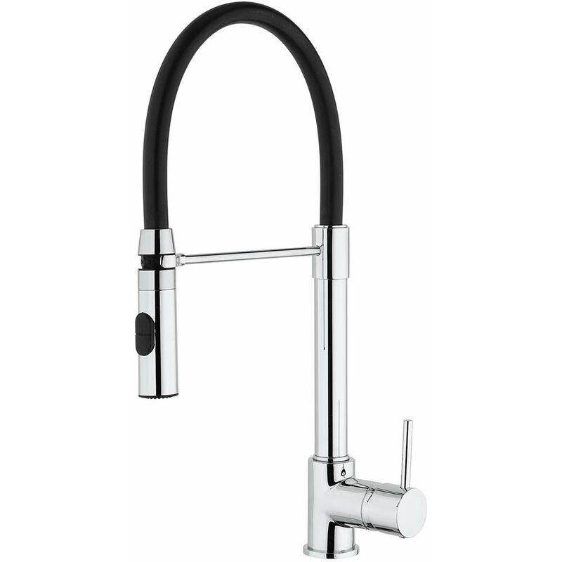 foto del prodotto paini rubinetto miscelatore monocomando cucina, lavello, cromato, leva laterale orientabile, con attacco doccia automatico, design moderno,