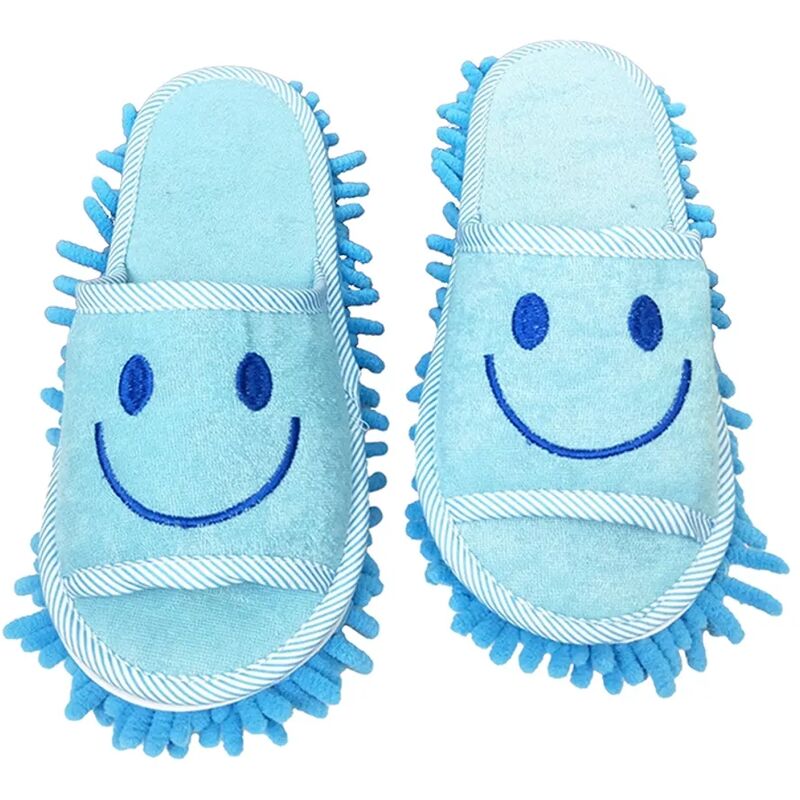 foto del prodotto paio di ciabatte per pulizia pavimenti, lavabili, riutilizzabili, ciabatte antipolvere in microfibra, scarpe blu staccabili