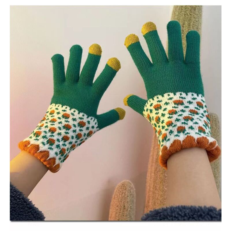 foto del prodotto paio di guanti da giardino, guanti caldi lavorati a maglia, guanti invernali guanti tattili verdi