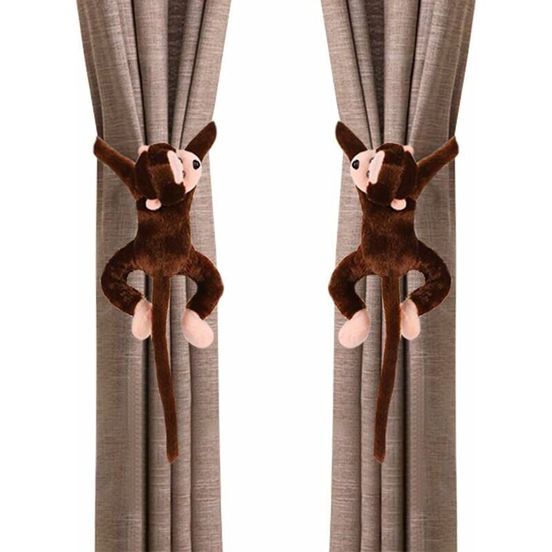 foto del prodotto paio di simpatici fermatende a forma di scimmia con coda lunga per la stanza dei bambini, fibbie per tende, accessori per tende da finestra,