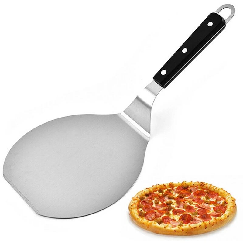 foto del prodotto pala per pizza antiscottatura manico in legno spatola a paletta rotonda utensile da cucina per pasticceria in acciaio inossidabile accessori da cucina
