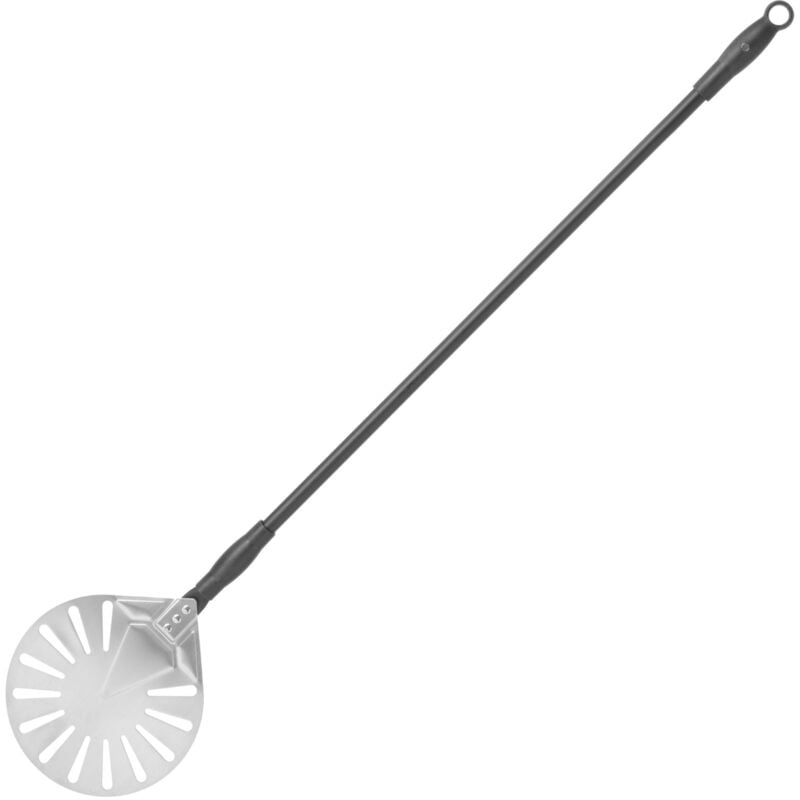 foto del prodotto pala per pizza con manico mobile, forata, tonda, in acciaio inox, diametro. 230 mm di lunghezza 1200 mm hendi 617199