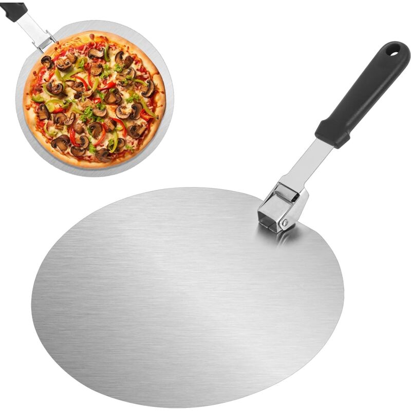 foto del prodotto pala per pizza in acciaio inossidabile pala per pizza rotonda pala per pizza in metallo resistente per pizza, pasticceria, pasta, pane, torte,