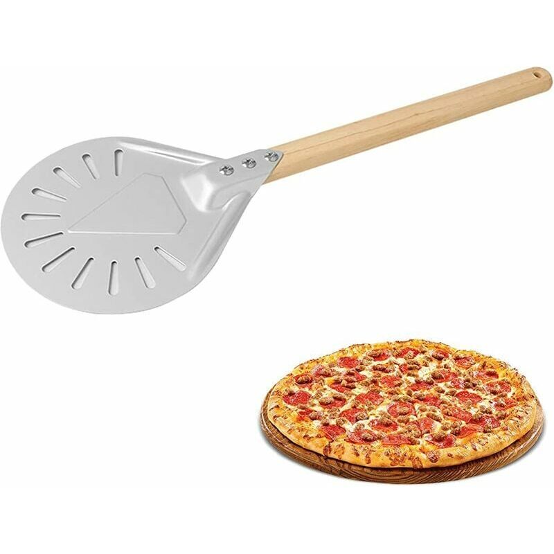 foto del prodotto pala per pizza perforata, 7 8 pollici, manico in legno, pala per pizza antiaderente, pala per pizza in alluminio, pala per pizza girevole, per