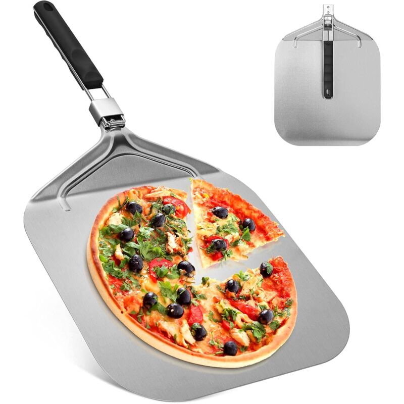foto del prodotto pala per pizza professionale forata 32 cm, supporto per ampia superficie, con manico pieghevole per forno e barbecue per cuocere pizze, pane