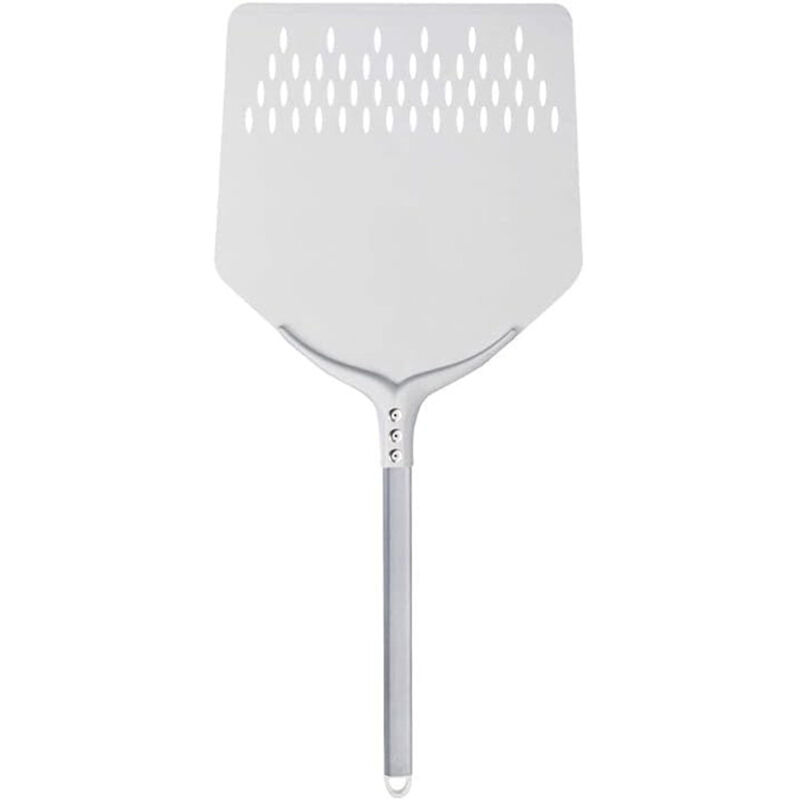 foto del prodotto pala per pizza professionale testa quadrata forata 30x30 con manico da 30 cm in alluminio anodizzato infornare forno a legna o elettrico pizzeria