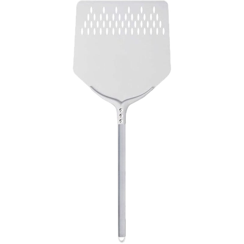 foto del prodotto pala per pizza professionale testa quadrata forata 30x30con manico da 60 cm in alluminio anodizzato infornare forno a legna o elettrico pizzeria