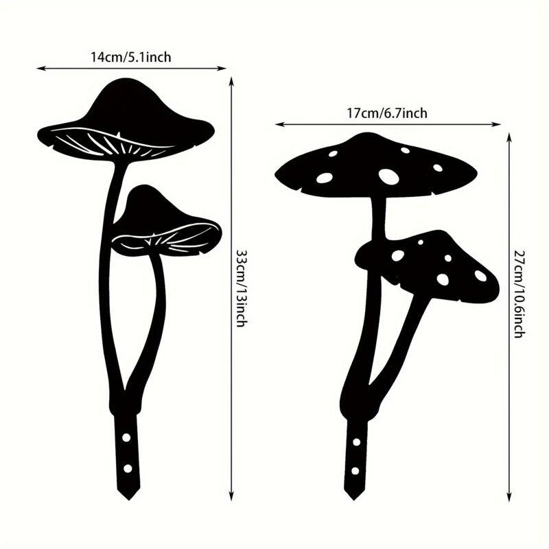 foto del prodotto paletto decorativo da giardino in metallo a forma di fungo, statua a forma di sagoma di fungo cavo, set di 2 sagome di famiglia di funghi per