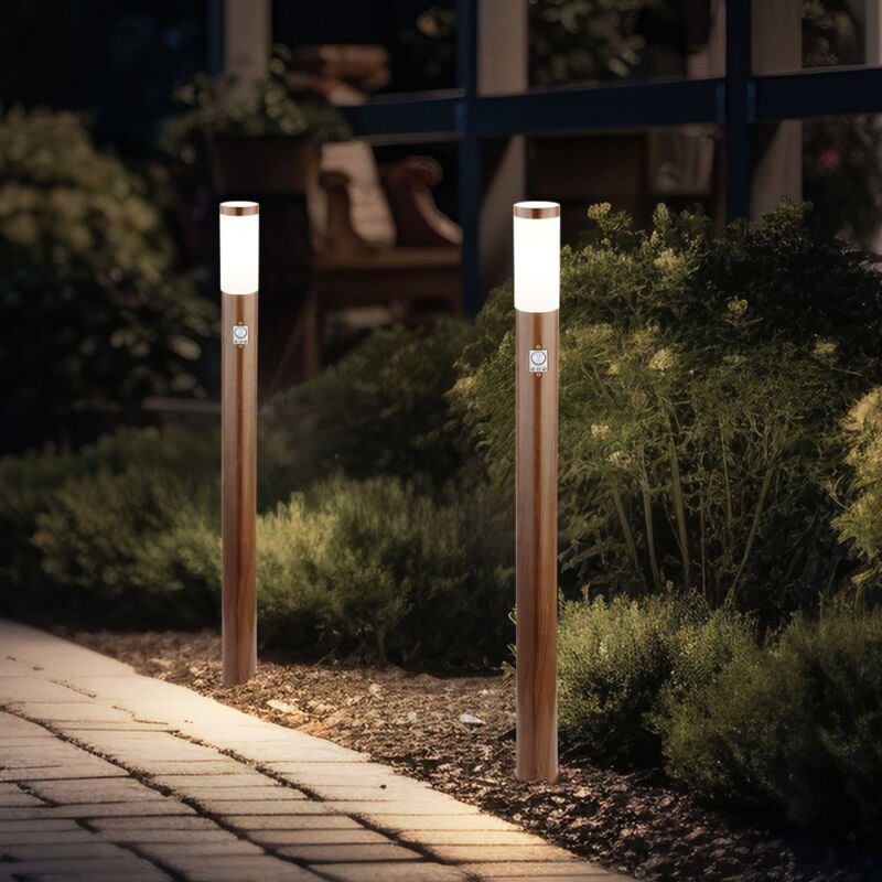 foto del prodotto paletto luminoso con rilevatore di movimento lampada da esterno lampada da terra ip44 lampada da giardino aspetto legno, resistente alle intemperie,