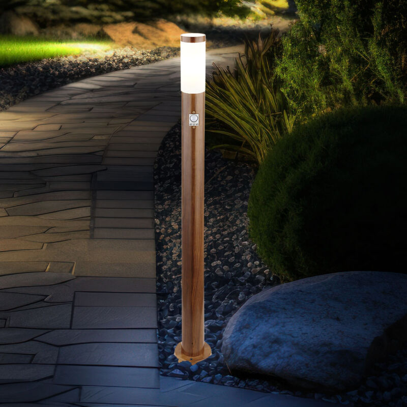 foto del prodotto paletto luminoso con rilevatore di movimento lampada da esterno lampada da terra ip44 lampada da giardino aspetto legno, resistente alle intemperie,