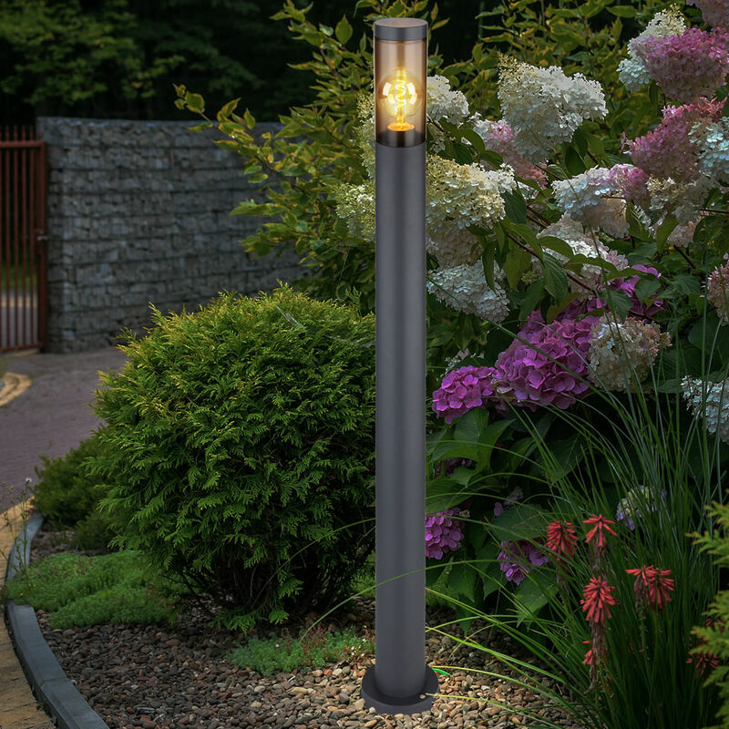 foto del prodotto paletto luminoso da esterno lampade da giardino antracite ip44, lampada da terra patio balcone, acciaio inox fum , 1x attacco e27, dxh 12,7x110cm