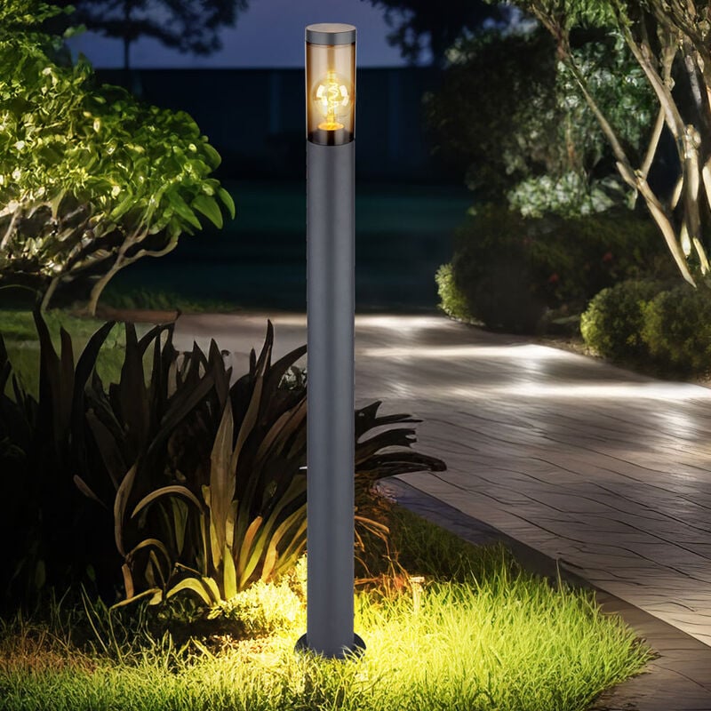 foto del prodotto paletto luminoso da esterno lampade da giardino antracite ip44, lampada da terra patio balcone, acciaio inox fum , 1x attacco e27, dxh 12,7x110cm