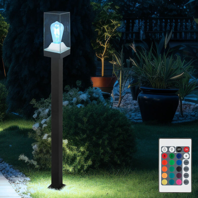 foto del prodotto paletto luminoso e27 segnapasso esterno nero luci da esterno lampada da terra da giardino, alluminio, dimmerabile con telecomando, 1x led rgb 8,5w