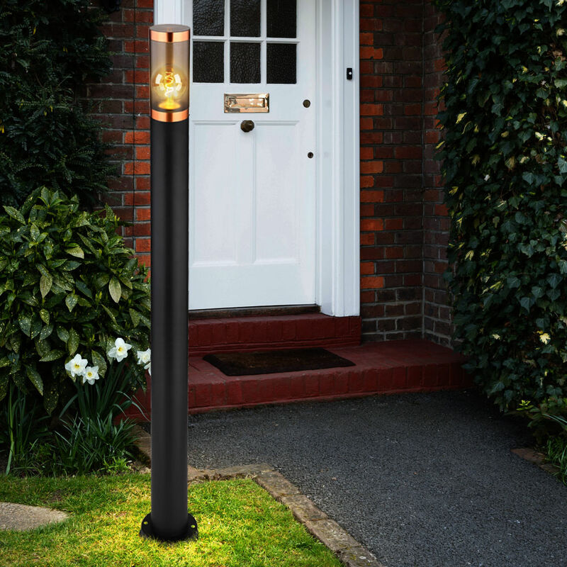 foto del prodotto paletto luminoso segnapasso esterno lampade da giardino nero ip44, lampada da terra patio balcone, acciaio inox fum rame, 1x attacco e27, dxh