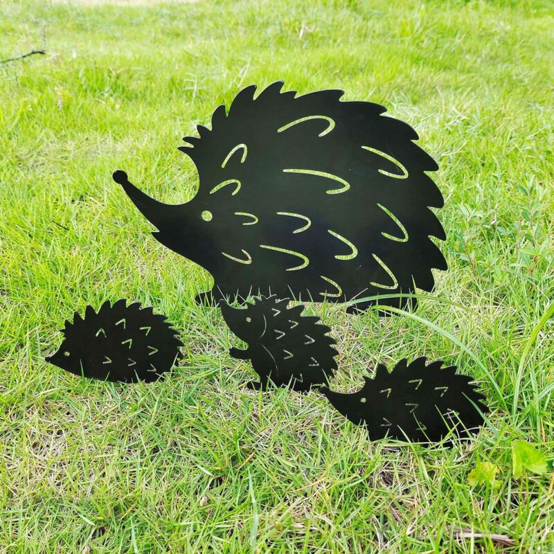 foto del prodotto pali da giardino a forma di riccio in metallo da 4 pezzi decorazione da giardino a forma di animale accessori decorativi per prato all aperto