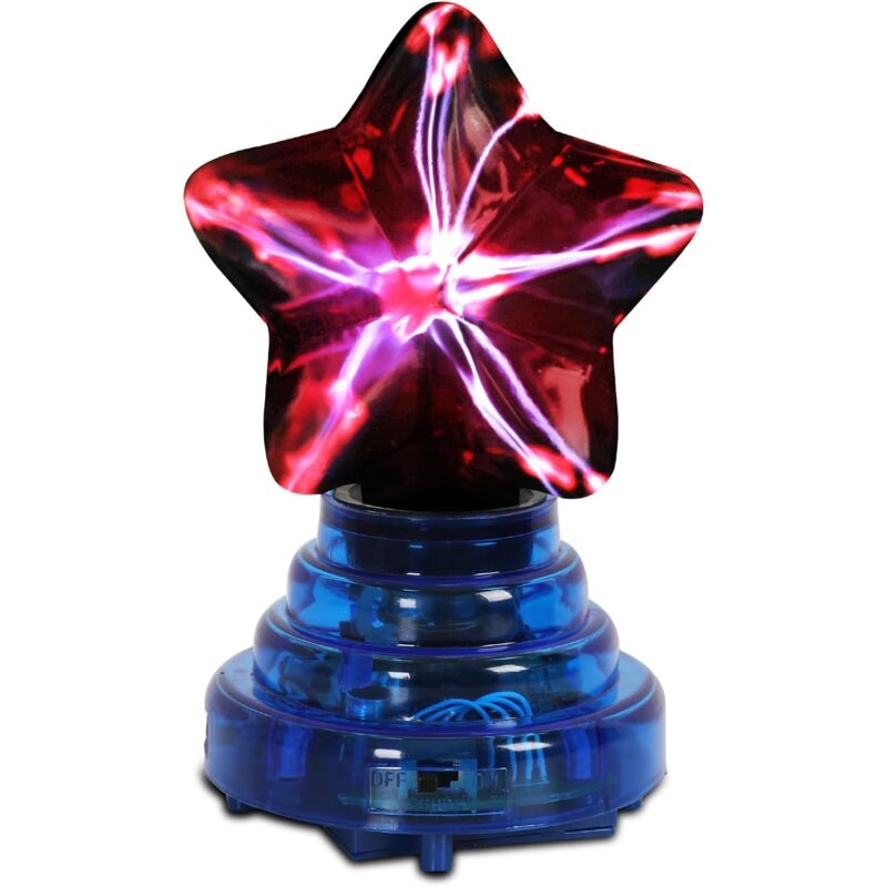 foto del prodotto palla al plasma 4 pentagramma con luce rossa, lampada a sfera ionica alimentata tramite usb, modalit tattili e attivate dal suono comely