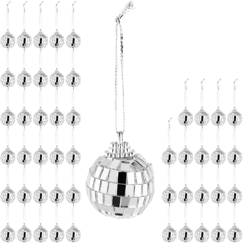 foto del prodotto palla da discoteca, set da 50, mini sfera specchiata, stratosfera per compleanni, palline 3 cm, argento relaxdays