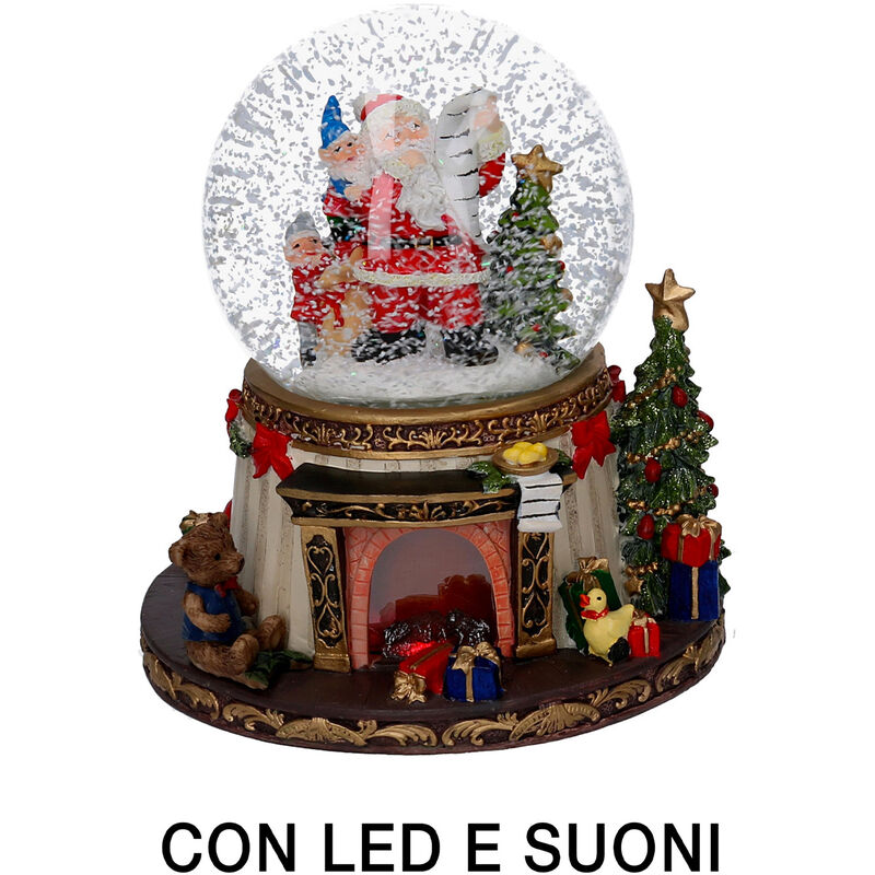 foto del prodotto palla di vetro con led in resina babbo natale con musica cm 16,5xh20