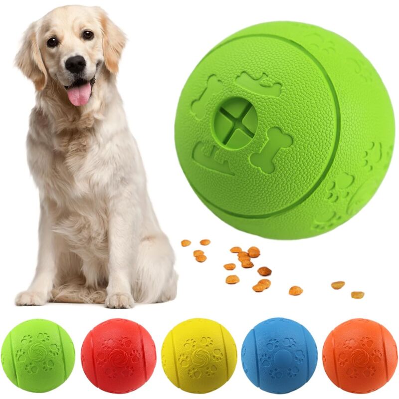 foto del prodotto palla giocattolo per cani, palla per dolcetti per cani, palla in gomma resistente ai morsi per cani domestici, gioco di esercizi, addestramento del