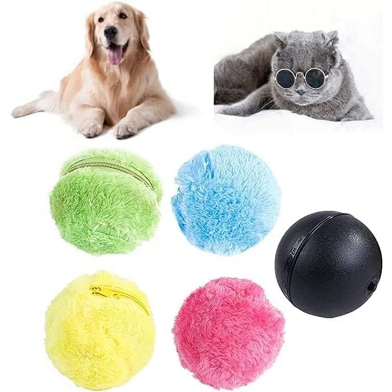 foto del prodotto palla magica per cani, palla per gatti, palla attiva che rotola per cani, 1 set di palline di peluche elettriche, giocattolo interattivo a 360 gradi