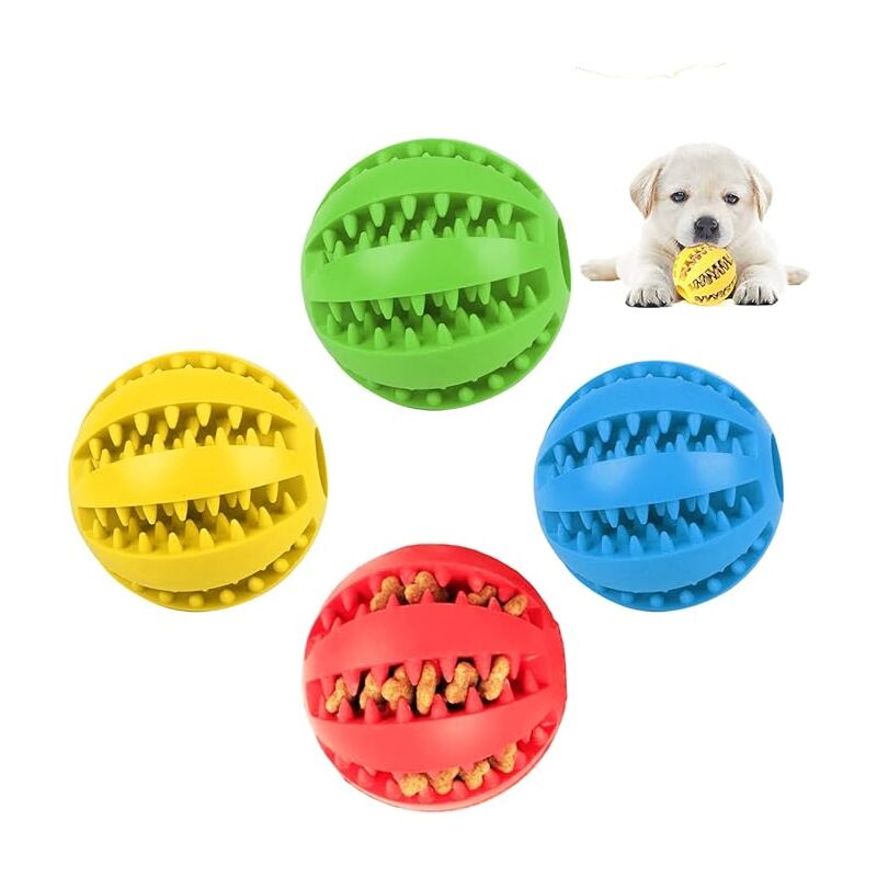 foto del prodotto palla per cani, 4 pezzi, giocattolo per cani, palla in gomma resistente, giocattolo da masticare per cani di taglia media e piccola, denti puliti