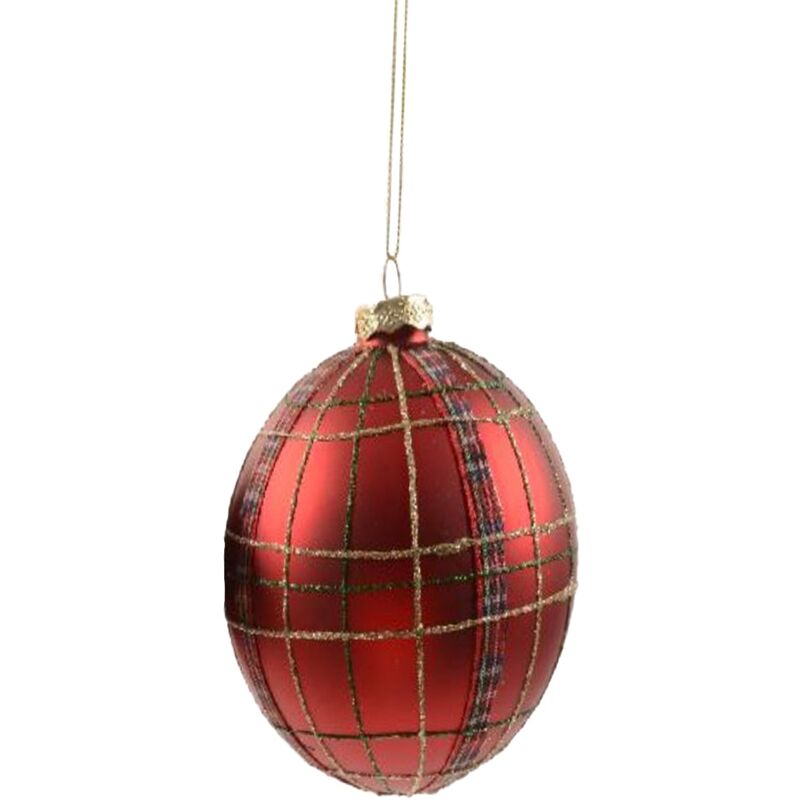 foto del prodotto pallina natalizia in vetro tartan per albero di natale 10 cm